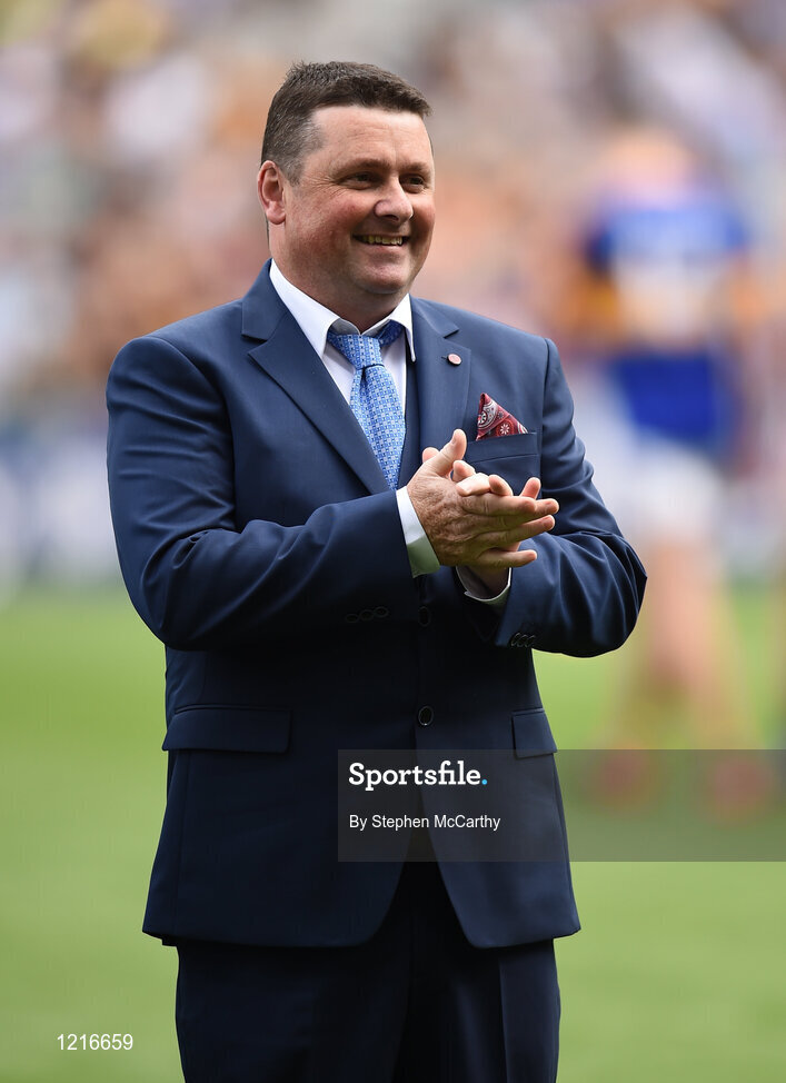 4 September 2016; Member of the Tipperary 1991 Jubilee Hurling team, Tony Lanigan, during their presentation to the crowd before the GAA Hurling All-Ireland Senior Championship Final match between Kilkenny and Tipperary at Croke Park in Dublin. Photo by Stephen McCarthy/Sportsfile