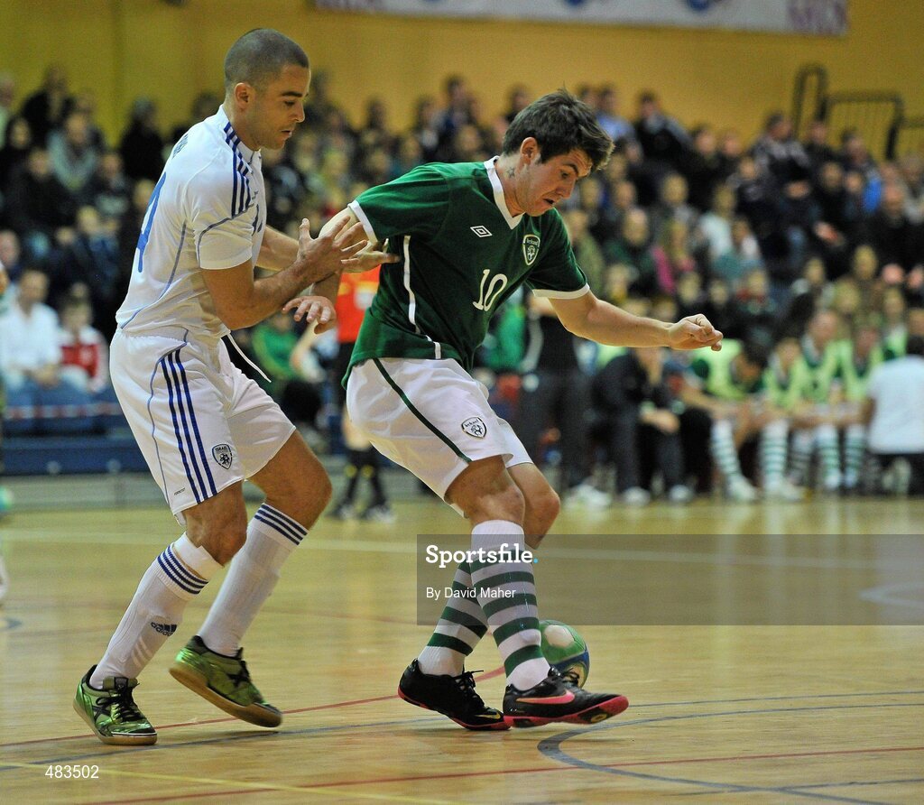 23 January 2011; Anthony Kane, Republic of Ireland, in action against Adam Cohen, Israel. UEFA Futsal EURO 2011/12 Preliminary Round - Group F, Republic of Ireland v Israel, National Basketball Arena, Tallaght, Dublin. Picture credit: David Maher / SPORTSFILE