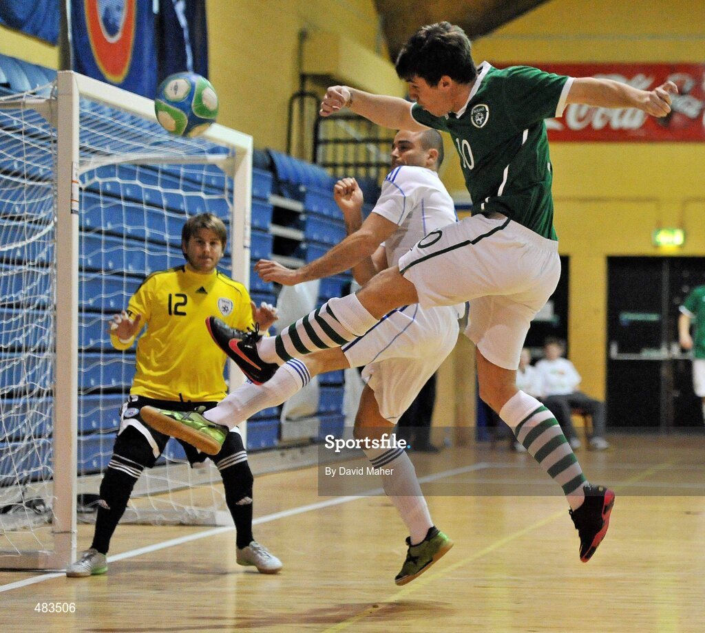 23 January 2011; Anthony Kane, Republic of Ireland, in action against Adam Cohen and goalkeeper Idan Katz, Israel. UEFA Futsal EURO 2011/12 Preliminary Round - Group F, Republic of Ireland v Israel, National Basketball Arena, Tallaght, Dublin. Picture credit: David Maher / SPORTSFILE