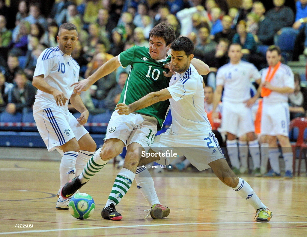23 January 2011; Anthony Kane, Republic of Ireland, in action against Gidon Sharvit, Israel. UEFA Futsal EURO 2011/12 Preliminary Round - Group F, Republic of Ireland v Israel, National Basketball Arena, Tallaght, Dublin. Picture credit: David Maher / SPORTSFILE