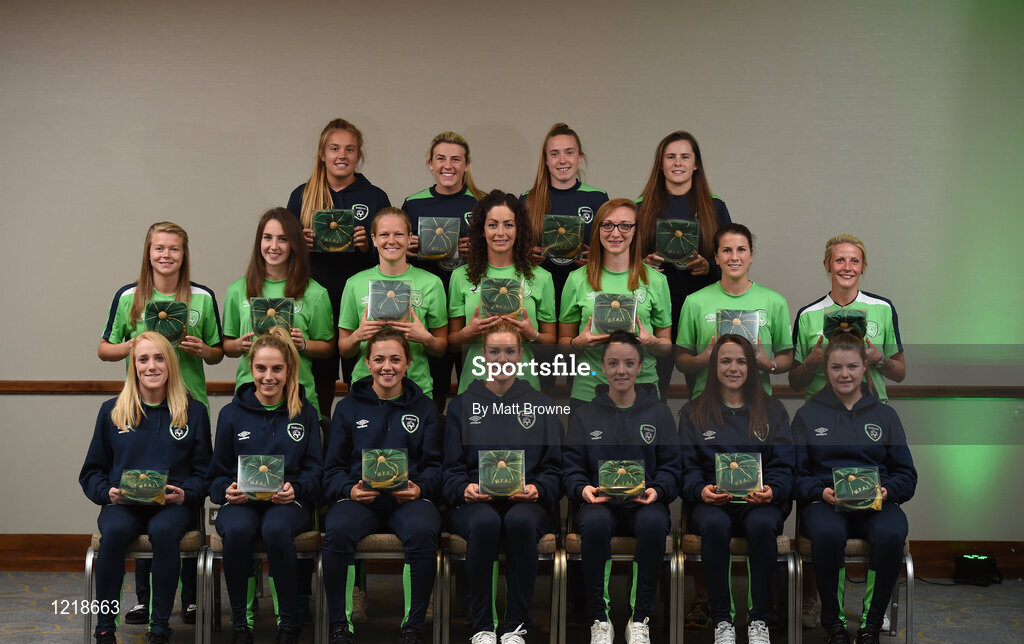 18 September 2016; Members of the Republic of Ireland ladies team who received their caps during a Women's National Team Caps presentation at the Castleknock Hotel in Castleknock, Dublin. Photo by Matt Browne/Sportsfile