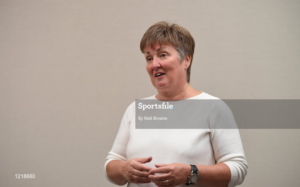18 September 2016; Niamh O'Donoghue, Chairperson of the FAI Women's Football Committee, during a Women's National Team Caps presentation at the Castleknock Hotel in Castleknock, Dublin. Photo by Matt Browne/Sportsfile