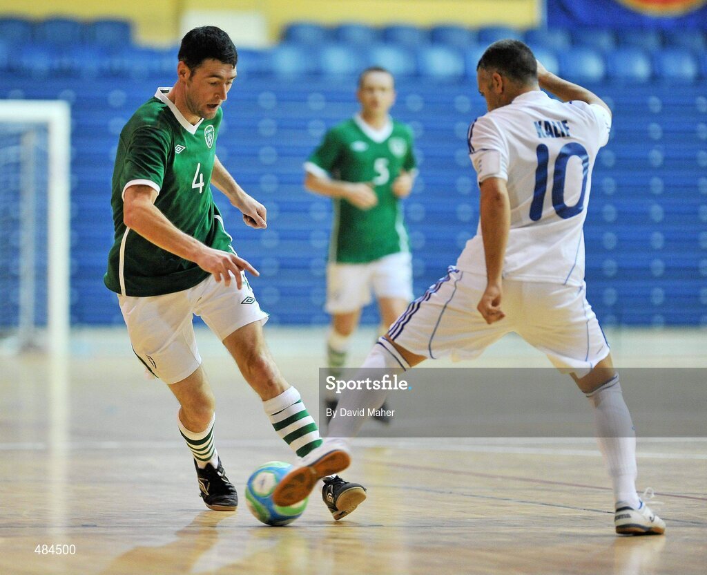 23 January 2011; Christopher Doyle, Republic of Ireland, in action against Avi Kalif, Israel. UEFA Futsal EURO 2011/12 Preliminary Round - Group F, Republic of Ireland v Israel, National Basketball Arena, Tallaght, Dublin. Picture credit: David Maher / SPORTSFILE