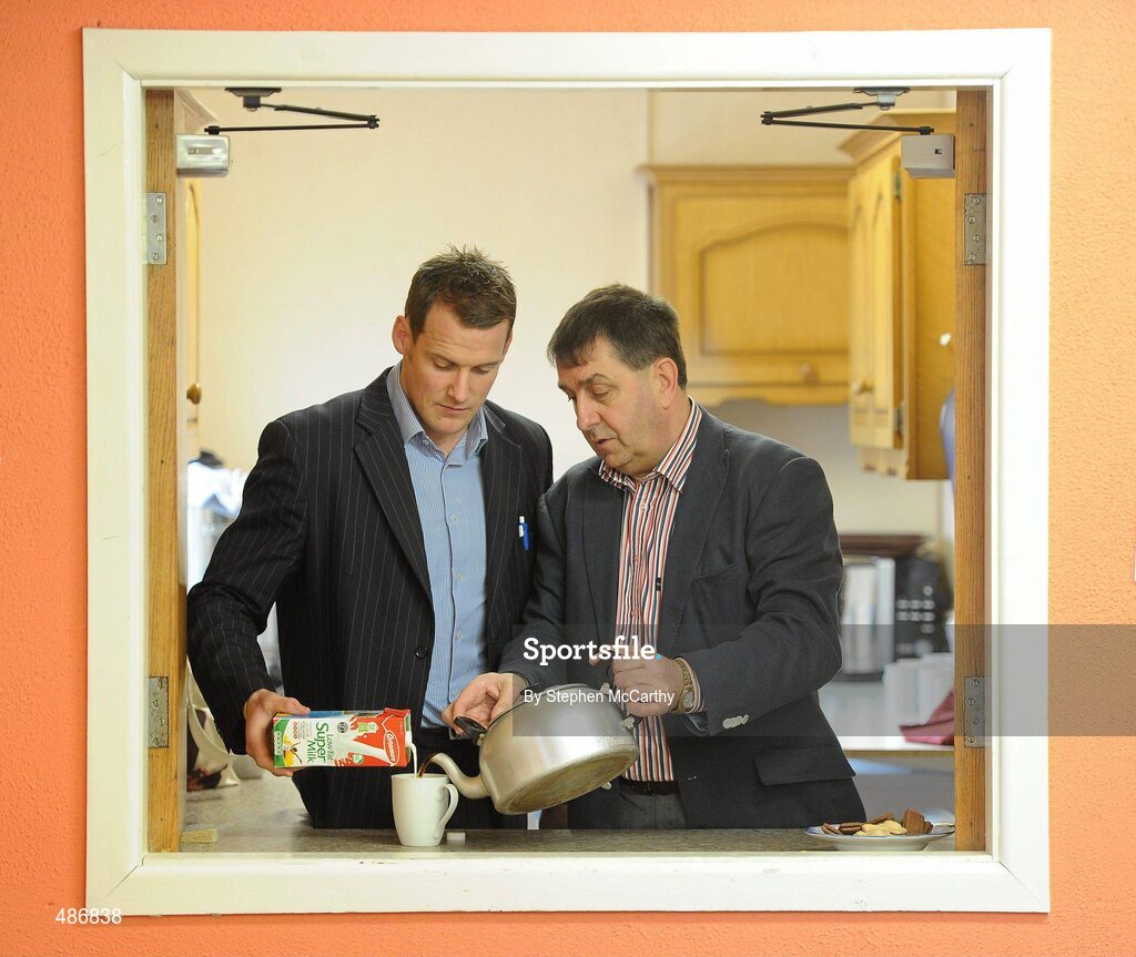 4 February 2011; Glanbia, under its Avonmore Milk brand, today launched its 2011 sponsorship of the Kilkenny county hurling teams. The company who have been Kilkenny's sponsors for over a decade will once again sponsor Senior, Minor, U21 and Intermediate county teams. As in previous years the sponsorship is performance based and also includes a players holiday bonus. At the launch is Kilkenny Senior Hurler Jackie Tyrrell and Kieran O'Connor, Glanbia Communications & Sponsorship Manager. Glanbia Launch its 'Avonmore Milk' Sponsorship of Kilkenny Hurlers for 2011, Nowlan Park, Co. Kilkenny. Picture credit: Stephen McCarthy / SPORTSFILE