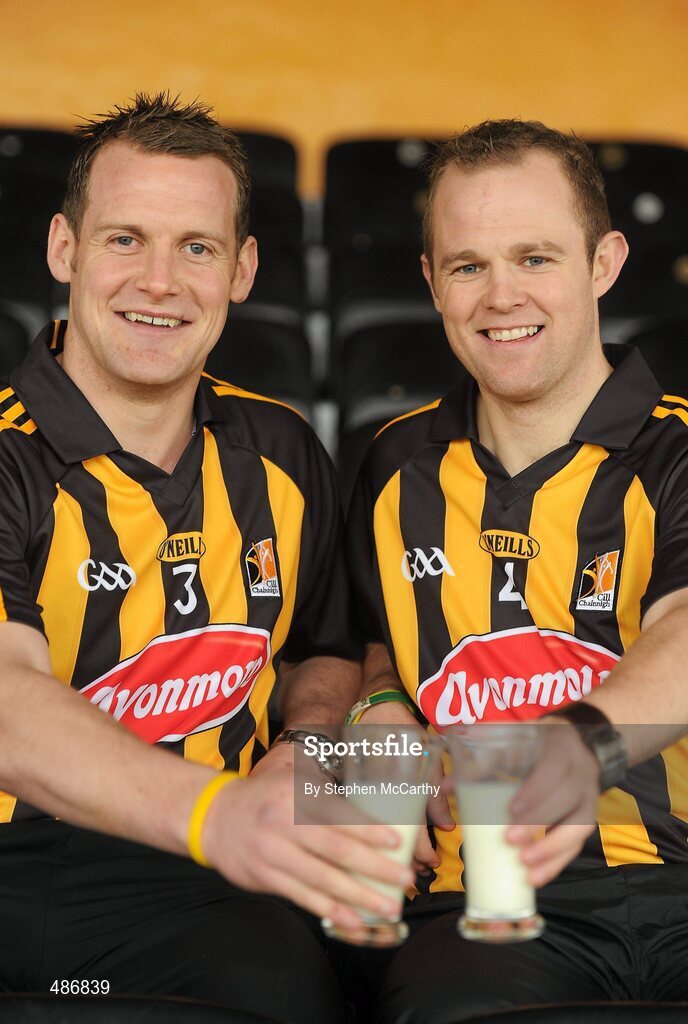 4 February 2011; Glanbia, under its Avonmore Milk brand, today launched its 2011 sponsorship of the Kilkenny county hurling teams. The company who have been Kilkenny's sponsors for over a decade will once again sponsor Senior, Minor, U21 and Intermediate county teams. As in previous years the sponsorship is performance based and also includes a players holiday bonus. At the launch are Kilkenny Senior Hurlers Jackie Tyrrell, left, and Tommy Walsh. Glanbia Launch its 'Avonmore Milk' Sponsorship of Kilkenny Hurlers for 2011, Nowlan Park, Co. Kilkenny. Picture credit: Stephen McCarthy / SPORTSFILE