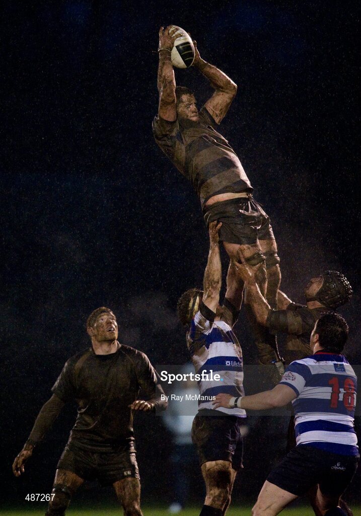 5 February 2011; Mick Noone wins possession for Blackrock College. Ulster Bank All-Ireland League Division 1A, Old Belvedere v Blackrock College RFC, Anglesea Road, Ballsbridge, Dublin. Picture credit: Ray McManus / SPORTSFILE