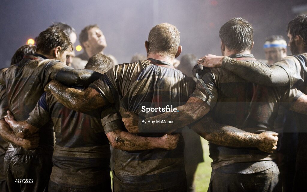 5 February 2011; Blackrock College players listen to head coach Andy Wood after the game. Ulster Bank All-Ireland League Division 1A, Old Belvedere v Blackrock College RFC, Anglesea Road, Ballsbridge, Dublin. Picture credit: Ray McManus / SPORTSFILE
