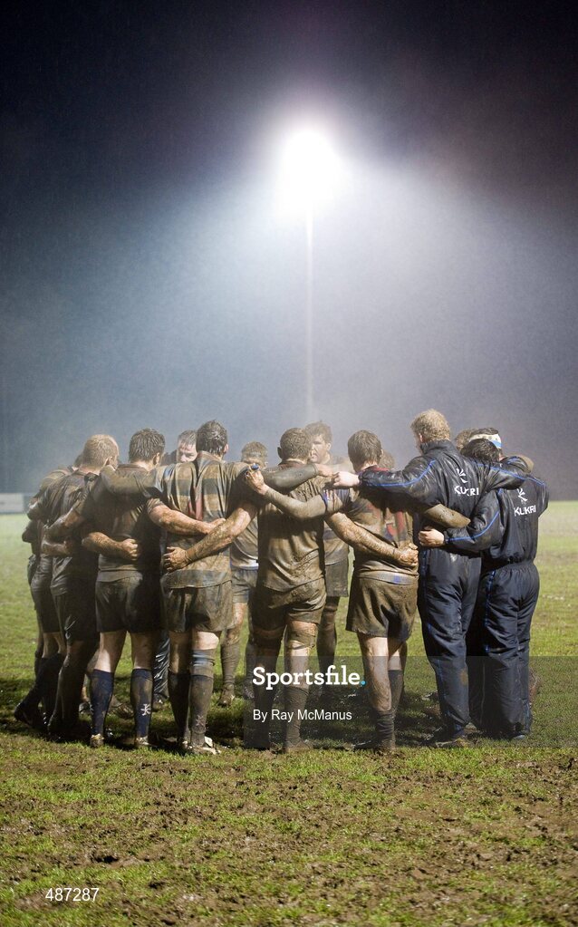 5 February 2011; Blackrock College players listen to head coach Andy Wood after the game. Ulster Bank All-Ireland League Division 1A, Old Belvedere v Blackrock College RFC, Anglesea Road, Ballsbridge, Dublin. Picture credit: Ray McManus / SPORTSFILE