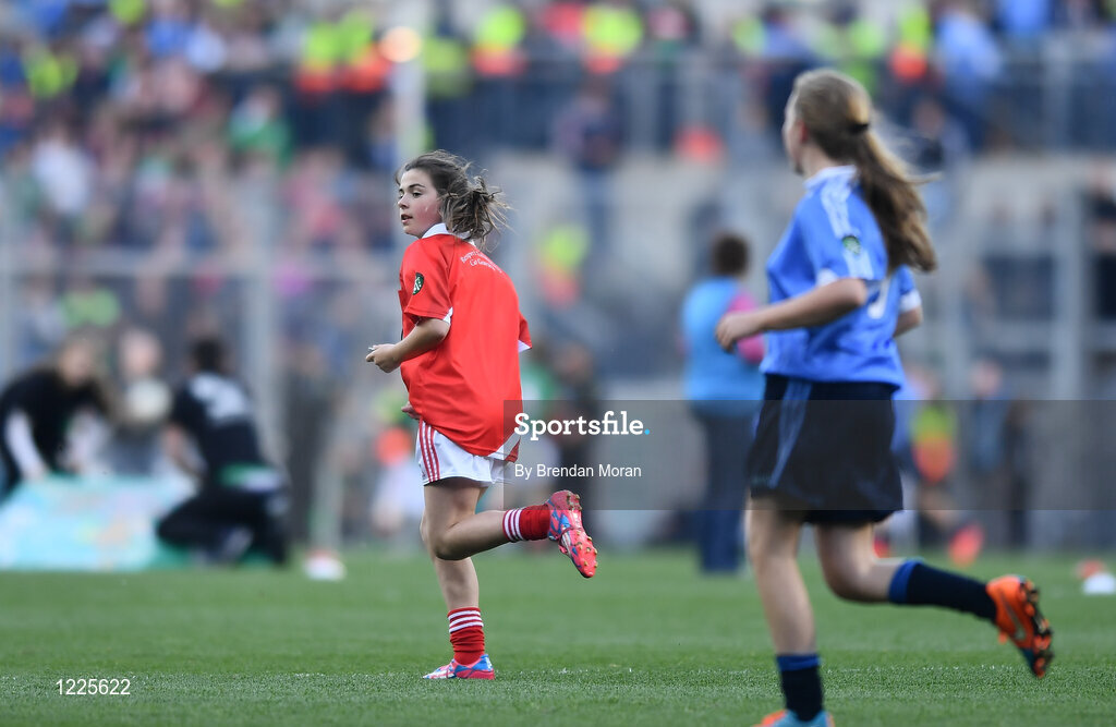1 October 2016; Referee Ciara Conneely, from the Downs NS, Mullingar, Westmeath, during the INTO Cumann na mBunscol GAA Respect Exhibition Go Games at the GAA Football All-Ireland Senior Championship Final Replay match between Dublin and Mayo at Croke Park in Dublin. Photo by Brendan Moran/Sportsfile