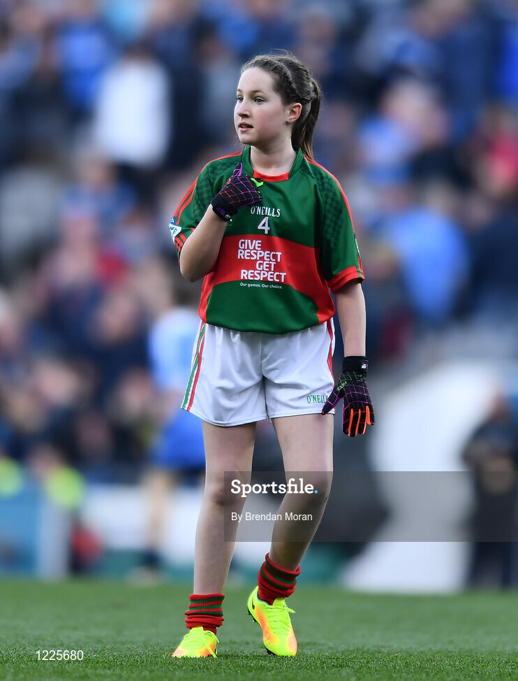 1 October 2016; Chloe McDonnell, Binghamstown NS, Belmullet, Mayo, during the INTO Cumann na mBunscol GAA Respect Exhibition Go Games at the GAA Football All-Ireland Senior Championship Final Replay match between Dublin and Mayo at Croke Park in Dublin. Photo by Brendan Moran/Sportsfile