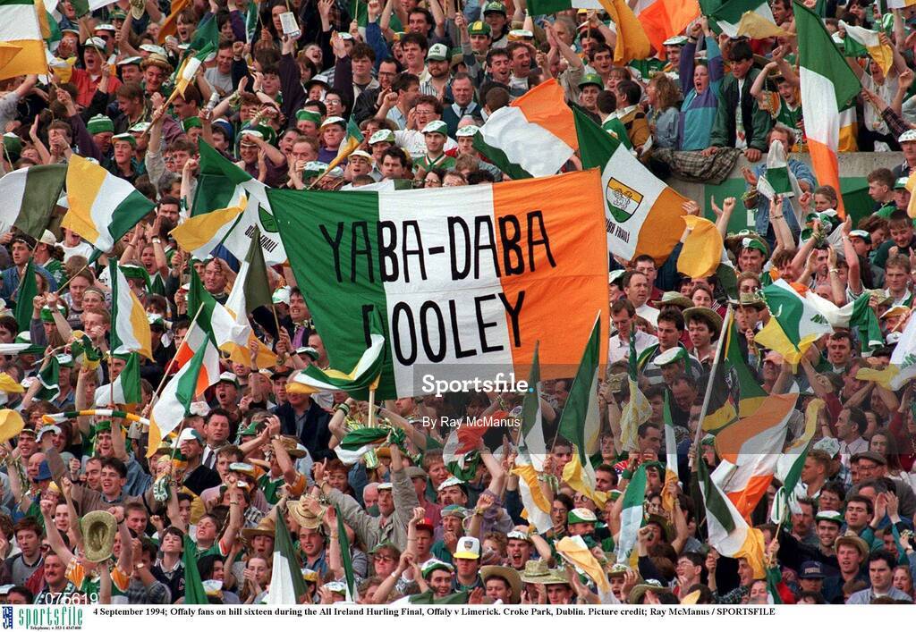 4 September 1994; Offaly fans on Hill 16 during the All Ireland Hurling Final, Offaly v Limerick. Croke Park, Dublin. Picture credit: Ray McManus / SPORTSFILE