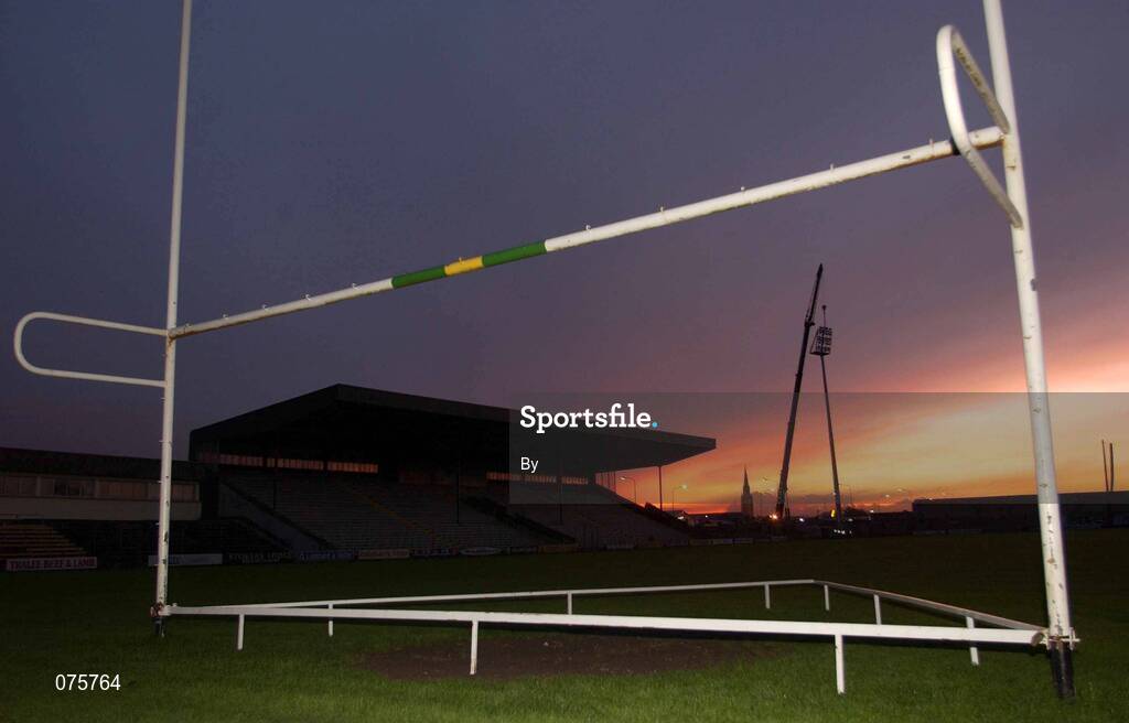 27 October 2001; Floodlights are erected at the Austin Stack Park in Tralee, Co. Kerry. It is one of the first major GAA ground's in the country to install floodlights and this year's Railway Cup games will be played under the new lights in mid November. Football. Picture credit; Brendan Moran / SPORTSFILE *EDI*