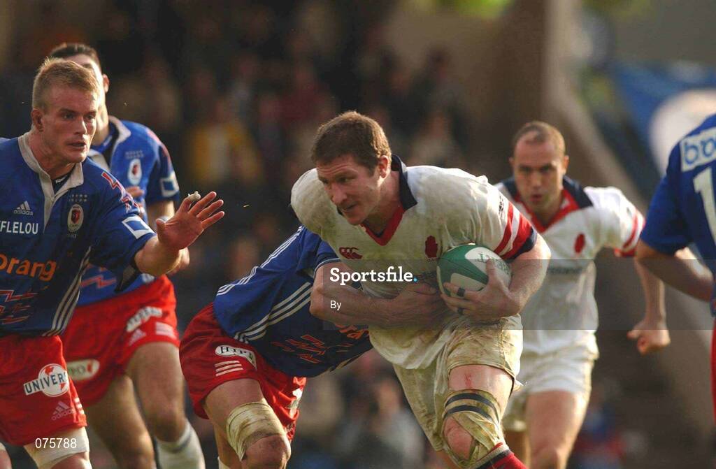 27 October 2001; Russell Nelson, Ulster, is tackled by David Auradou, Stade Francais. Stade Francais v Ulster, Heineken Cup,  Stade Jean Bouin, Paris, France. Rugby. Picture credit; Matt Browne / SPORTSFILE  *EDI*