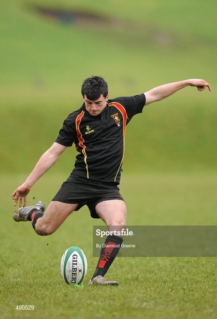 16 February 2011; Rory Collins, Ardscoil Ris, kicks a penalty. Avonmore Milk Munster Schools Senior Cup, Ardscoil Ris v Rockwell College, Clanwilliam RFC, Tipperary Town, Tipperary. Picture credit: Diarmuid Greene / SPORTSFILE