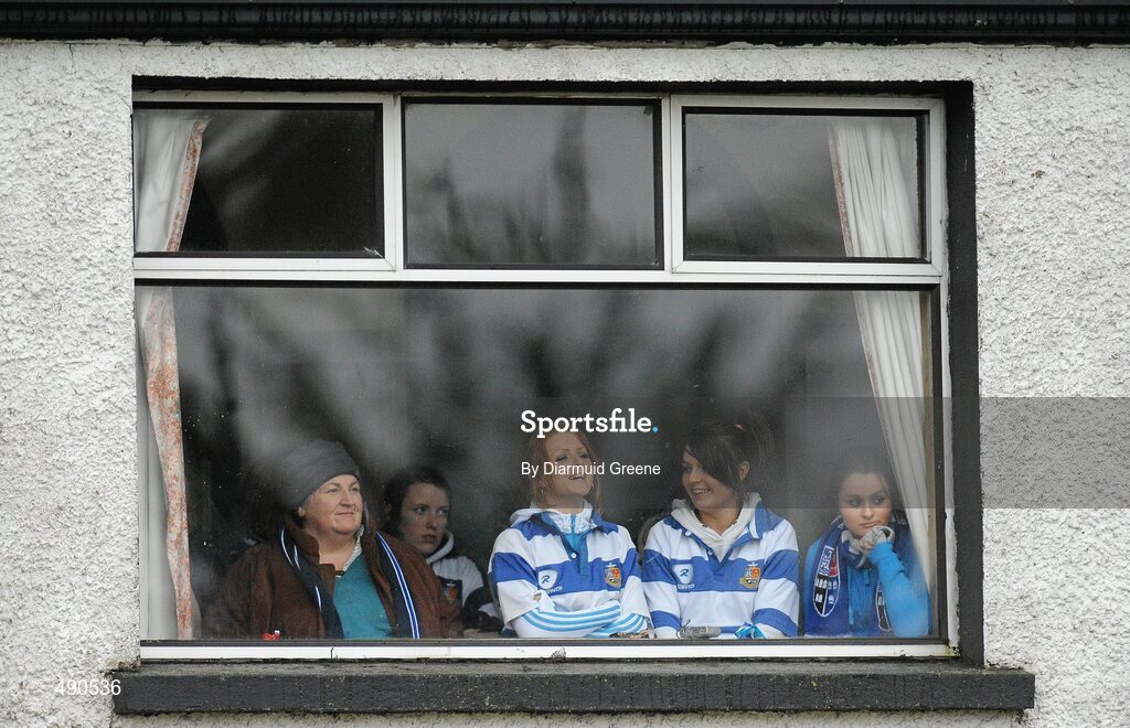 16 February 2011; Spectators watch the game from the Clanwilliam Clubhouse. Avonmore Milk Munster Schools Senior Cup, Ardscoil Ris v Rockwell College, Clanwilliam RFC, Tipperary Town, Tipperary. Picture credit: Diarmuid Greene / SPORTSFILE