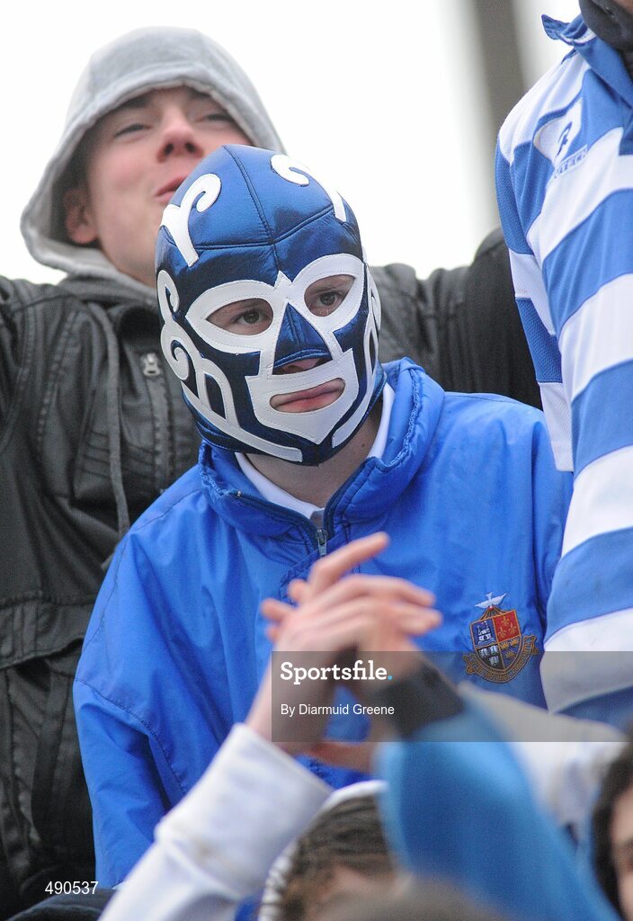 16 February 2011; A Rockwell College supporter watches on during the game. Avonmore Milk Munster Schools Senior Cup, Ardscoil Ris v Rockwell College, Clanwilliam RFC, Tipperary Town, Tipperary. Picture credit: Diarmuid Greene / SPORTSFILE