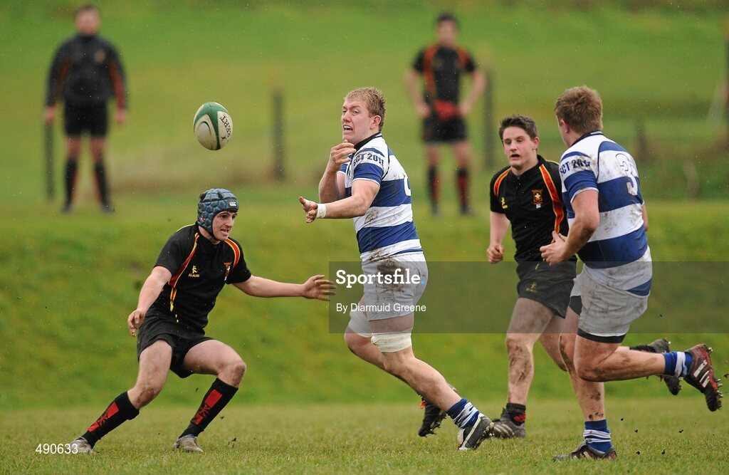 16 February 2011; Luke Cahill, Rockwell College, is tackled by Rory Collins, Ardscoil Ris. Avonmore Milk Munster Schools Senior Cup, Ardscoil Ris v Rockwell College, Clanwilliam RFC, Tipperary Town, Tipperary. Picture credit: Diarmuid Greene / SPORTSFILE