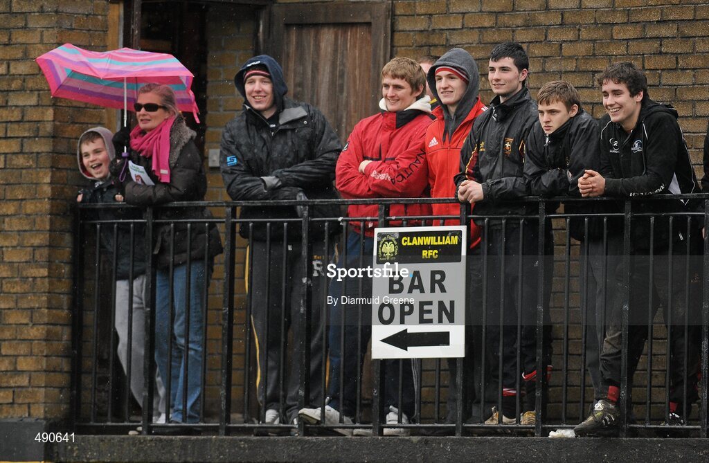 16 February 2011; Spectators watch on during the game. Avonmore Milk Munster Schools Senior Cup, Ardscoil Ris v Rockwell College, Clanwilliam RFC, Tipperary Town, Tipperary. Picture credit: Diarmuid Greene / SPORTSFILE