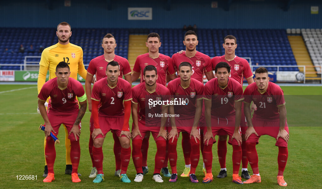 7 October 2016; The Serbia team before the UEFA U21 Championship Qualifier match between Republic of Ireland and Serbia at the RSC, Waterford. Photo by Matt Browne/Sportsfile