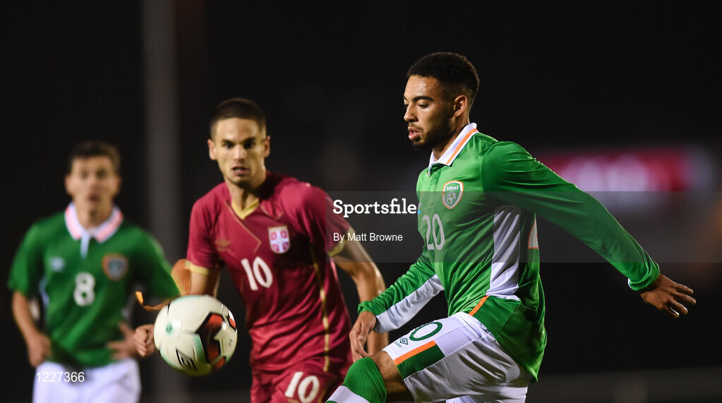 7 October 2016; Jake Mulraney of Republic of Ireland in action against Serbia during the UEFA U21 Championship Qualifier match between Republic of Ireland and Serbia at the RSC, Waterford. Photo by Matt Browne/Sportsfile