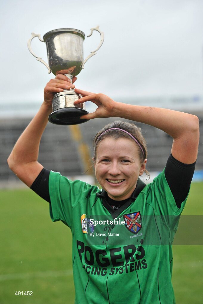 20 February 2011; Queens University Belfast`captain Colette McSorley, celebrates at the end of the game. Purcell Cup Final, DCU v Queens University Belfast, Pearse Stadium, Salthill, Galway. Picture credit: David Maher / SPORTSFILE