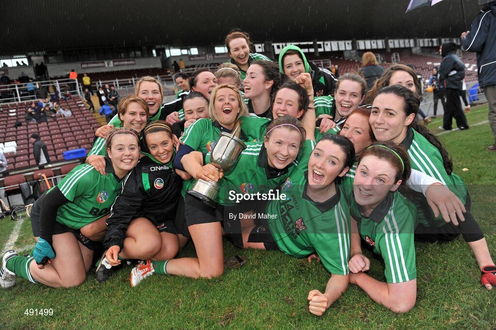 20 February 2011; Players from Queens University Belfast celebrate at the end of the game. Purcell Cup Final, DCU v Queens University Belfast, Pearse Stadium, Salthill, Galway. Picture credit: David Maher / SPORTSFILE