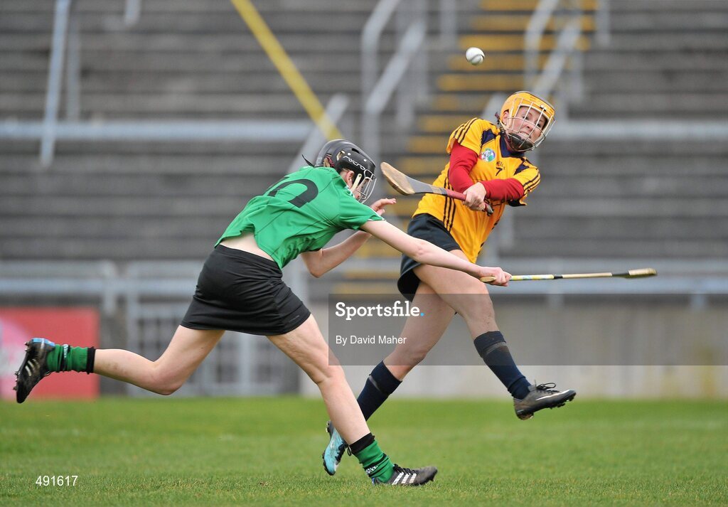 20 February 2011; Laura Twomey, DCU, in action against Eilish Ni Caiside, Queens University Belfast. Purcell Cup Final, DCU v Queens University Belfast, Pearse Stadium, Salthill, Galway. Picture credit: David Maher / SPORTSFILE
