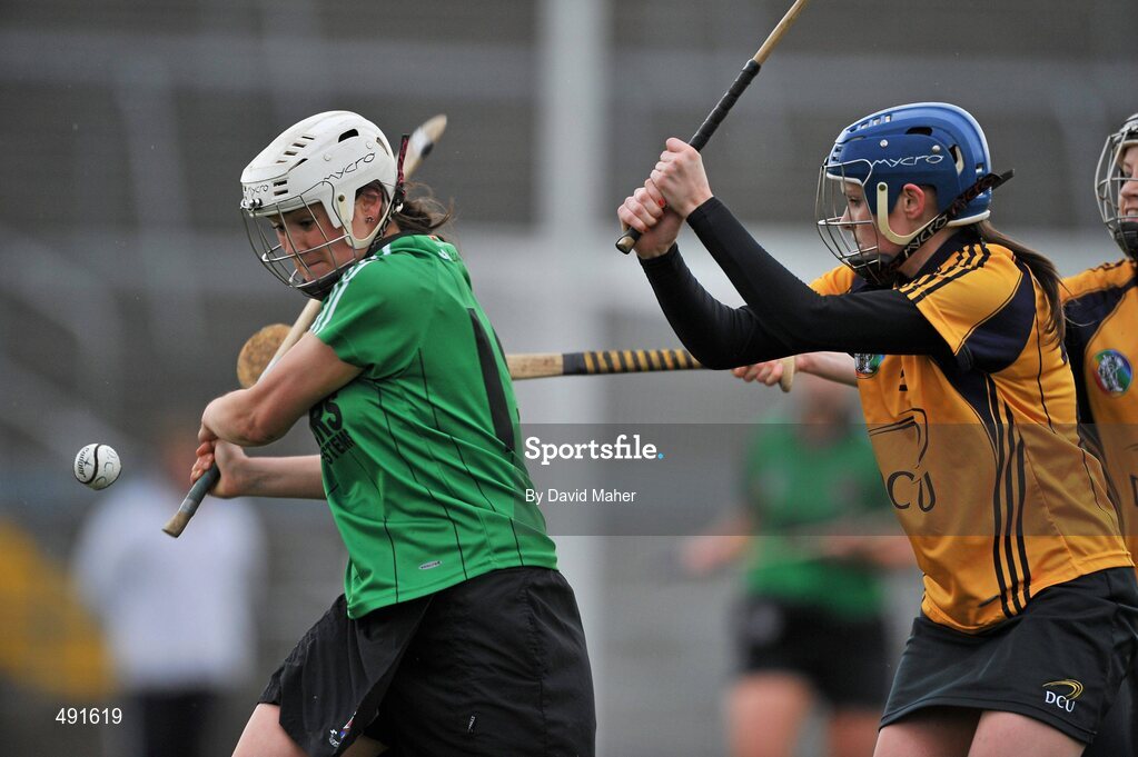 20 February 2011; Siobhan McKeague, Queens University Belfast, in action against Clodagh Farrell, DCU. Purcell Cup Final, DCU v Queens University Belfast, Pearse Stadium, Salthill, Galway. Picture credit: David Maher / SPORTSFILE