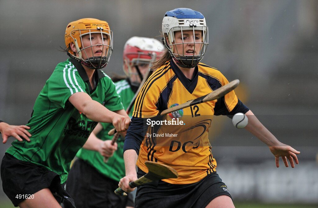 20 February 2011; Eimear McCarthy, DCU, in action against Louise McAleese, Queens University Belfast. Purcell Cup Final, DCU v Queens University Belfast, Pearse Stadium, Salthill, Galway. Picture credit: David Maher / SPORTSFILE
