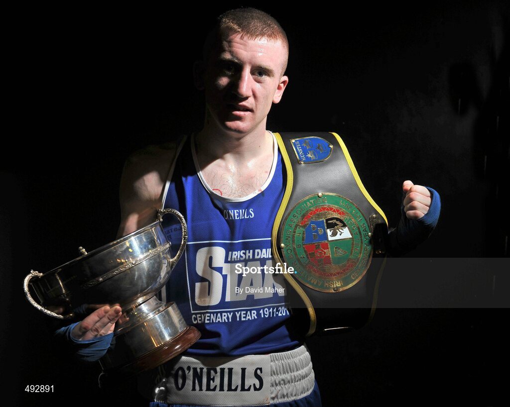 25 February 2011; Paddy Barnes, Holy Family Boxing Club, after winning his 49kg division bout against Evan Metacafe, Crumlin Boxing Club. National Boxing Championship Finals, National Stadium, Dublin. Picture credit: David Maher / SPORTSFILE