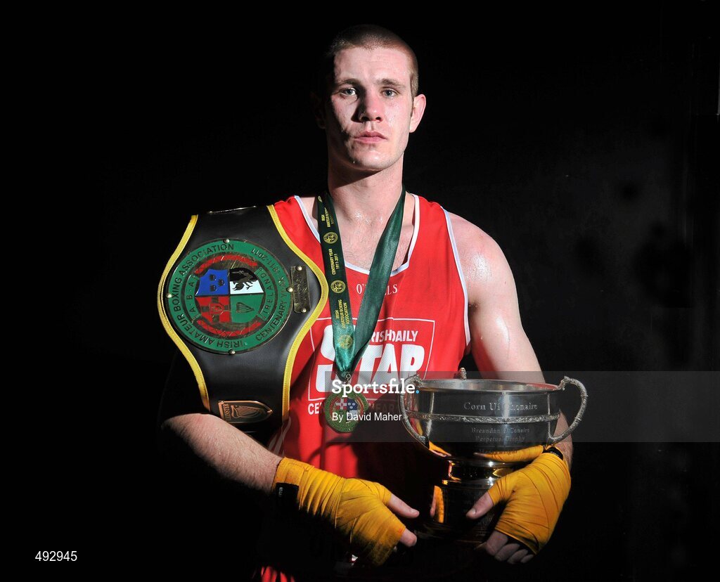 25 February 2011; Con Sheehan, Clonmel Boxing Club, after winning his 91kg division bout against Patrick Corcoran, Olympic Boxing Club. National Boxing Championship Finals, National Stadium, Dublin. Picture credit: David Maher / SPORTSFILE
