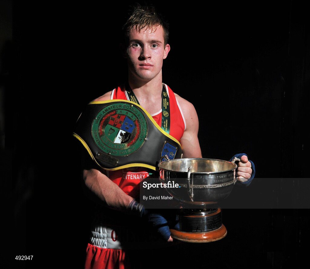 25 February 2011; Michael McDonagh, St. Mary's Boxing Cub, after winning his 60kg division bout against David Oliver Joyce, St. Michael's Boxing Club. National Boxing Championship Finals, National Stadium, Dublin. Picture credit: David Maher / SPORTSFILE