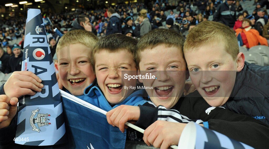 26 February 2011; Dublin supporters Dylan Brien, Mikie Donohoe, his twin Conor, and Dylan Branigan, from the Erins Isle GAA Club, Finglas, at the game. Supporters and Entertainment at the second night of the Allianz League Spring Series, Croke Park, Dublin. Picture credit: Ray McManus / SPORTSFILE