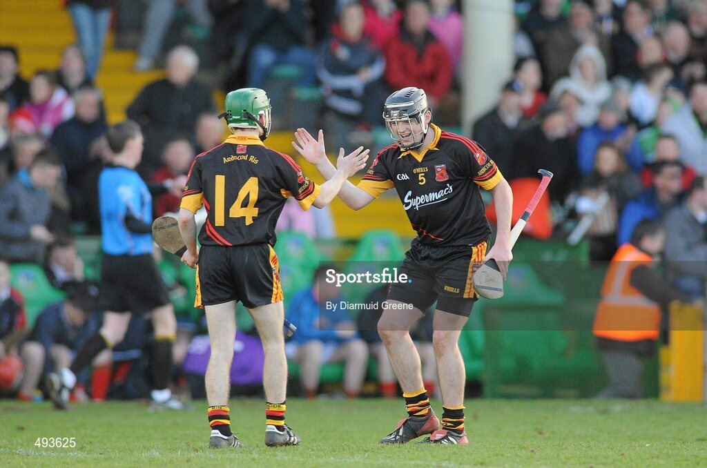 27 February 2011; Oisin Hickey, left, and Alan Dempsey, Ardscoil Ris, celebrate at the final whistle after victory over Charleville CBS. Dr. Harty Cup Final, Ardscoil Ris v Charleville CBS, Gaelic Grounds, Limerick. Picture credit: Diarmuid Greene / SPORTSFILE