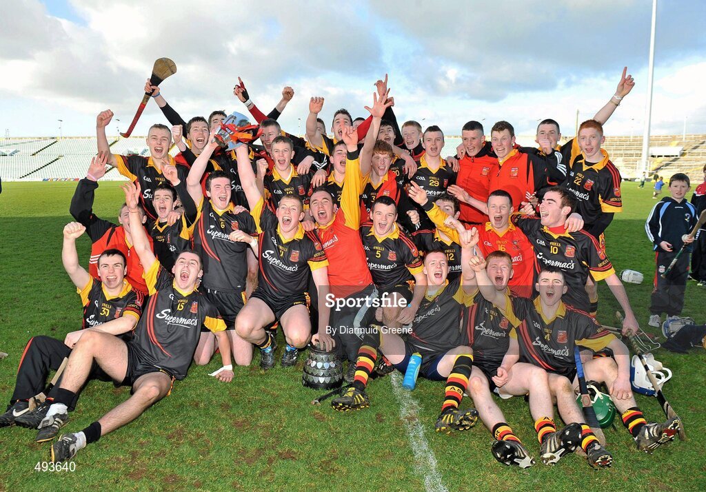 27 February 2011; The Ardscoil Ris team celebrate with the cup after victory over Charleville CBS. Dr. Harty Cup Final, Ardscoil Ris v Charleville CBS, Gaelic Grounds, Limerick. Picture credit: Diarmuid Greene / SPORTSFILE