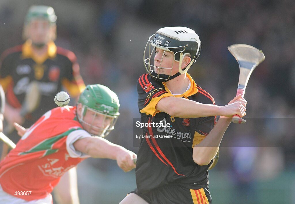 27 February 2011; Jack Kelleher, Ardscoil Ris, in action against Timmy Rae, Charleville CBS. Dr. Harty Cup Final, Ardscoil Ris v Charleville CBS, Gaelic Grounds, Limerick. Picture credit: Diarmuid Greene / SPORTSFILE