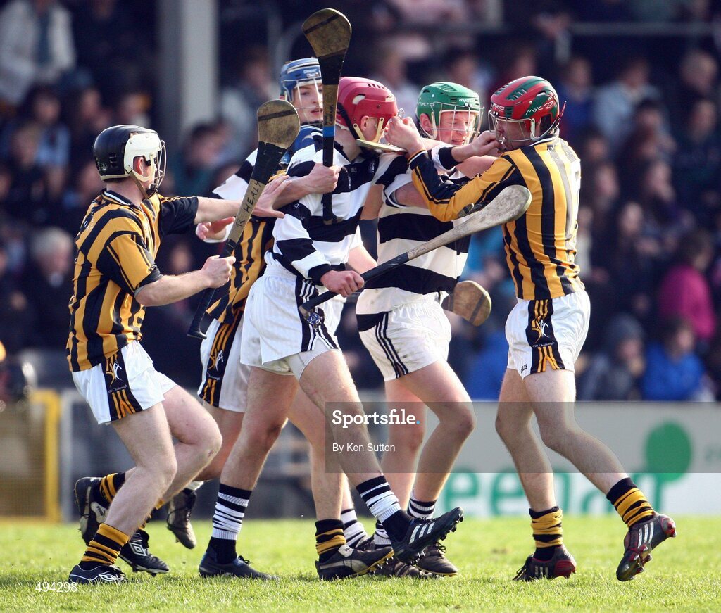 2 March 2011; Players from both side's become involved in a tussle before the end of the first half. Leinster Colleges Senior A Hurling Championship Final, Castlecomer CS v St Kieran’s College, Nowlan Park, Kilkenny. Picture credit: Ken Sutton / SPORTSFILE