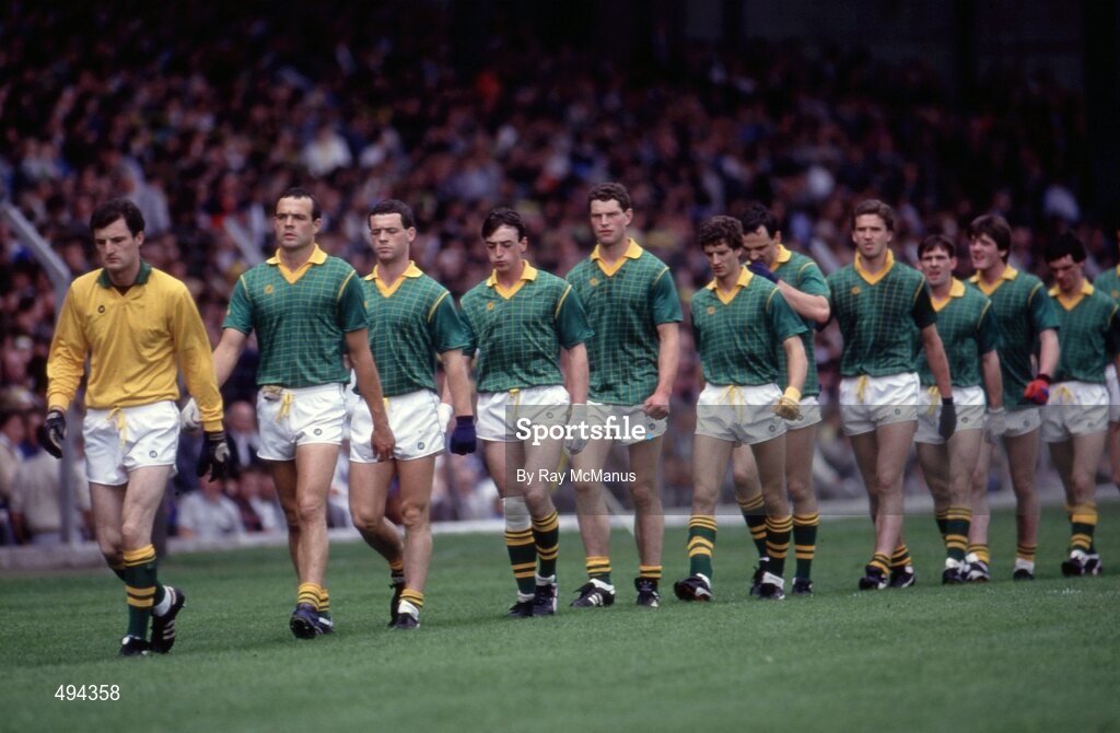 27 July 1986; Members of the Meath team during the pre-match parade, led by goalkeeper Michael McQuillan. Leinster Senior Football Final, Meath v Dublin, Croke Park, Dublin. Picture credit; Ray McManus / SPORTSFILE