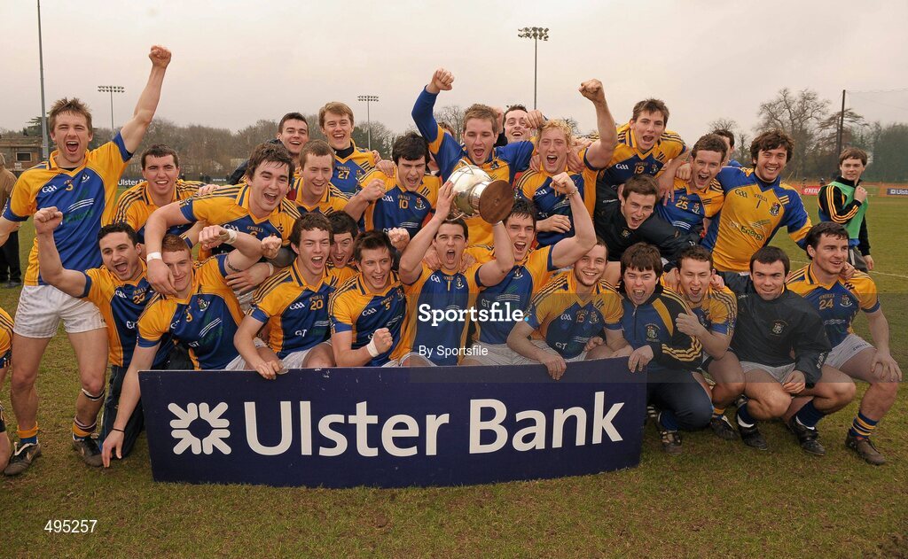 5 March 2011; Colaiste Phadraig celebrate with the cup after the game. Trench Cup Final, Colaiste Phadraig v WIT, New GAA, UCD, Belfield, Dublin. Photo by Sportsfile