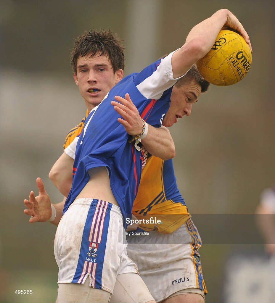 5 March 2011; Donnacha Tobin, WIT, in action against Michael Brady, Colaiste Phadraig. Trench Cup Final, Colaiste Phadraig v WIT, New GAA, UCD, Belfield, Dublin. Photo by Sportsfile
