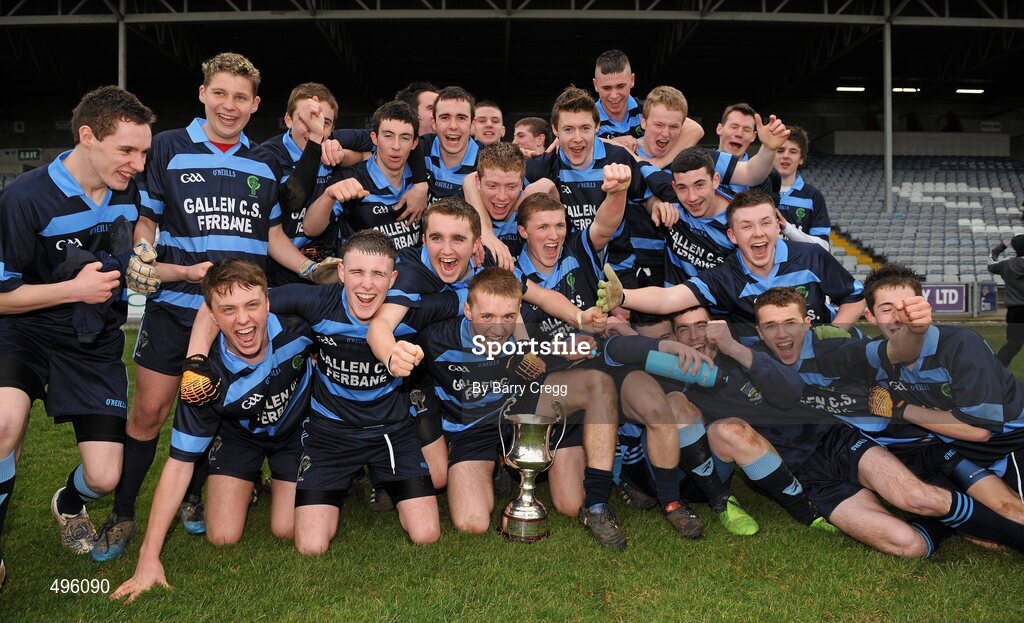 8 March 2011; The Gallen Community School, Ferbane, Co. Offaly, celebrate victory after the game. Leinster Vocational Schools Senior Football “A” Final, Colaiste Bhride Carnew, Co. Wicklow v Gallen Community School, Ferbane, Co. Offaly, O’Moore Park, Portlaoise, Co. Laois. Picture credit: Barry Cregg / SPORTSFILE