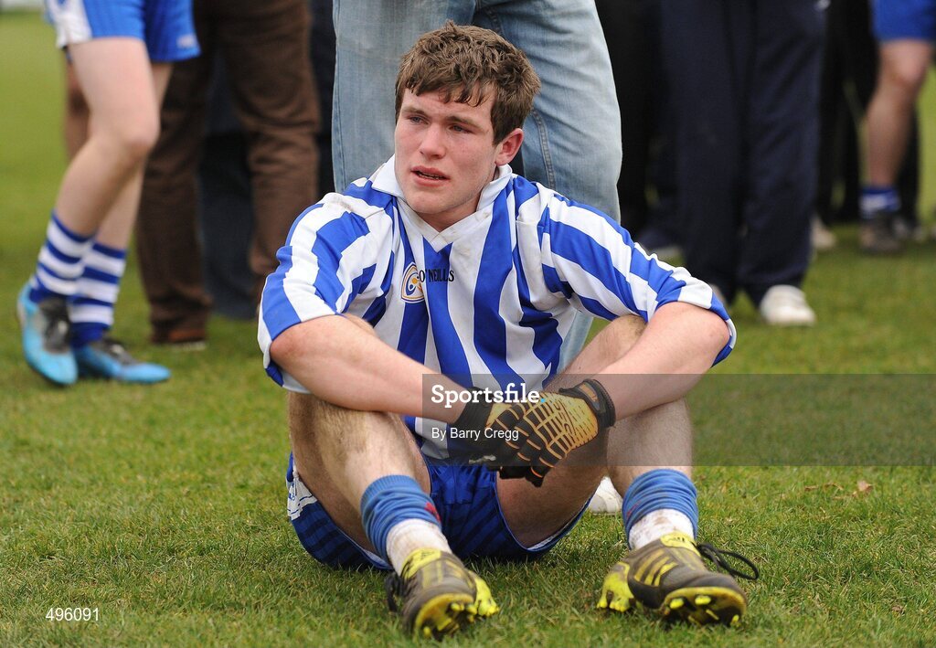 8 March 2011; A dejected Aoidh Doyle, Colaiste Bhride Carnew, Co. Wicklow, after the game. Leinster Vocational Schools Senior Football “A” Final, Colaiste Bhride Carnew, Co. Wicklow v Gallen Community School, Ferbane, Co. Offaly, O’Moore Park, Portlaoise, Co. Laois. Picture credit: Barry Cregg / SPORTSFILE