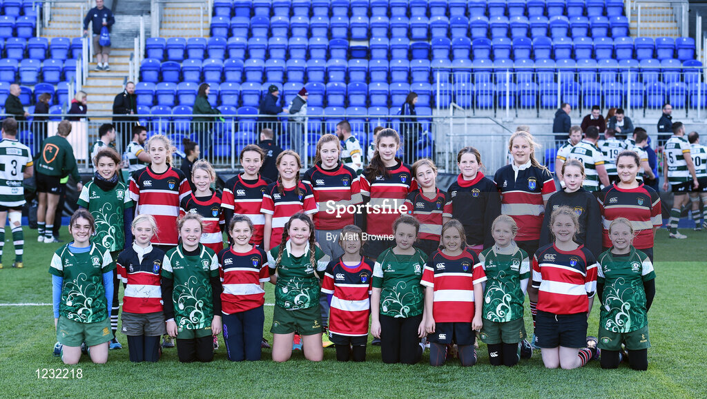 22 October 2016; Greystones Rugby Club and Wicklow RFC teams after the half time games during the British & Irish Cup Pool 4 match between Leinster A and Nottingham Rugby at Donnybrook Stadium in Donnybrook, Dublin. Photo by Matt Browne/Sportsfile