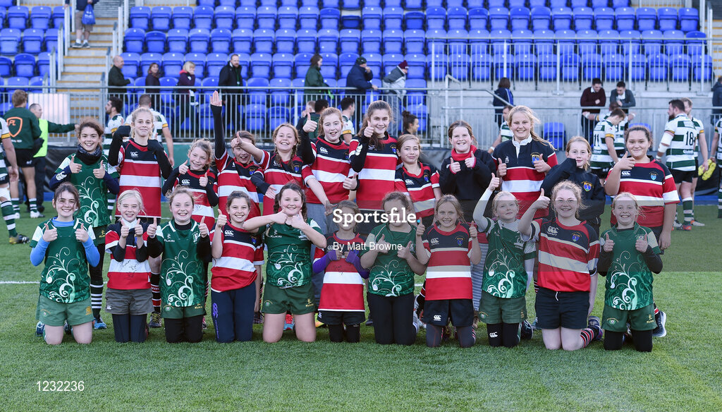 22 October 2016; Greystones Rugby Club and Wicklow RFC teams after the half time games during the British & Irish Cup Pool 4 match between Leinster A and Nottingham Rugby at Donnybrook Stadium in Donnybrook, Dublin. Photo by Matt Browne/Sportsfile