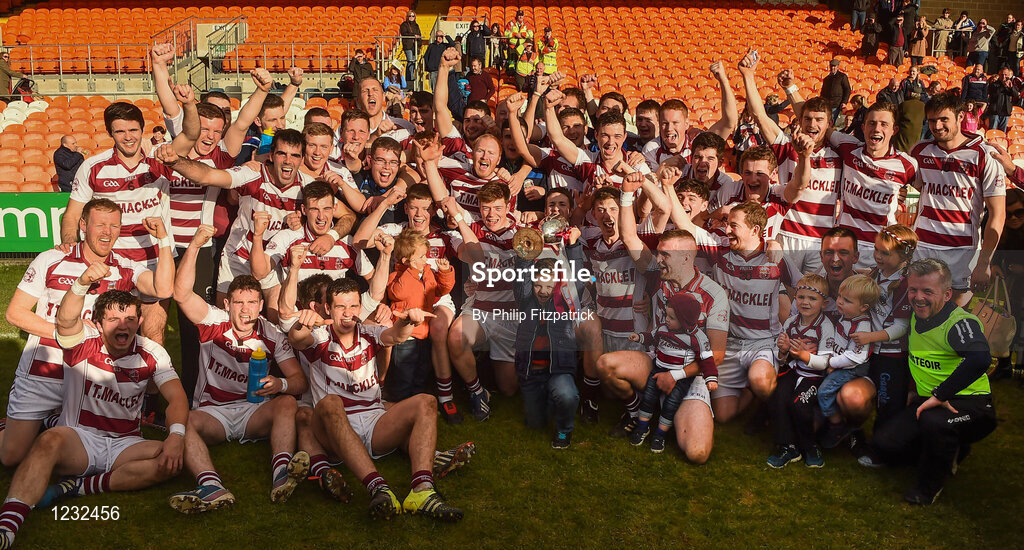 23 October 2016; Slaughtneil Emmetts team celebrate after winning the AIB Ulster GAA Hurling Senior Club Championship Final game between Loughgiel Shamrocks and Slaughtneil Emmetts at the Athletic Grounds in Armagh. Photo by Philip Fitzpatrick/Sportsfile