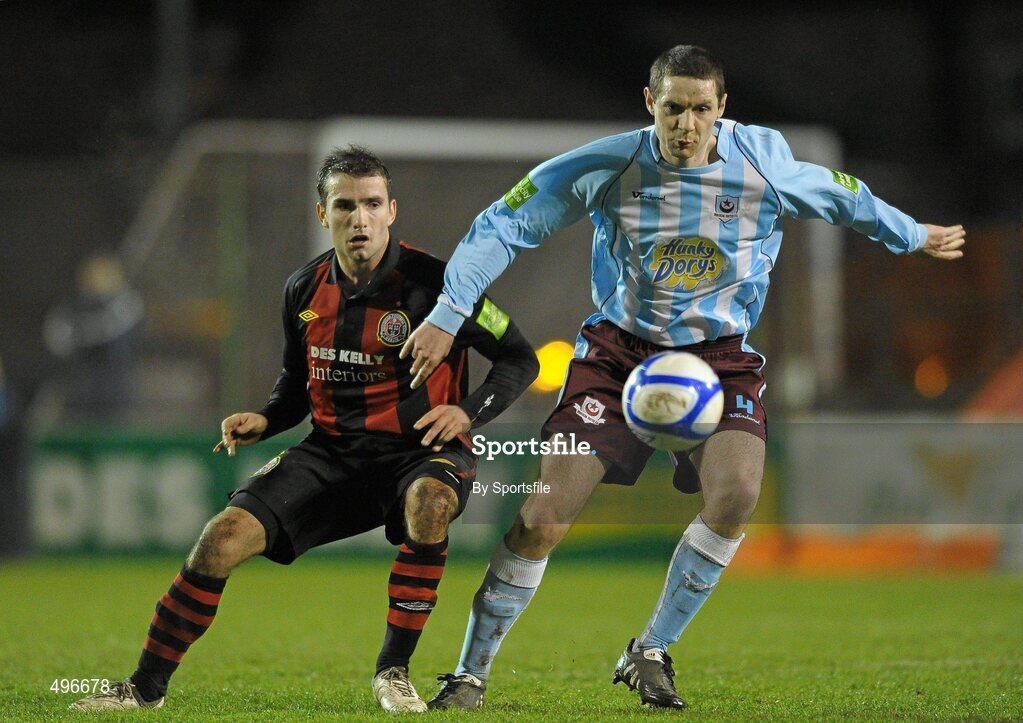 11 March 2011; Alan McNally, Drogheda United, in action against Christopher Fagan, Bohemians. Airtricity League Premier Division, Bohemians v Drogheda United, Dalymount Park, Dublin. Photo by Sportsfile