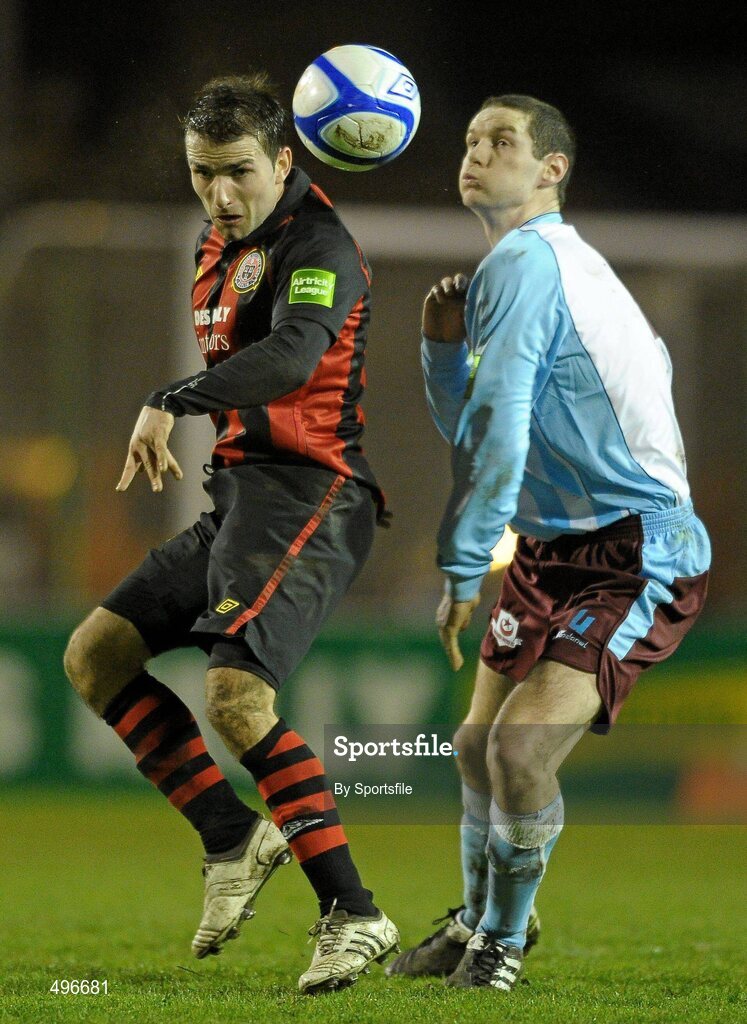 11 March 2011; Christopher Fagan, Bohemians, in action against Alan McNally, Drogheda United. Airtricity League Premier Division, Bohemians v Drogheda United, Dalymount Park, Dublin. Photo by Sportsfile