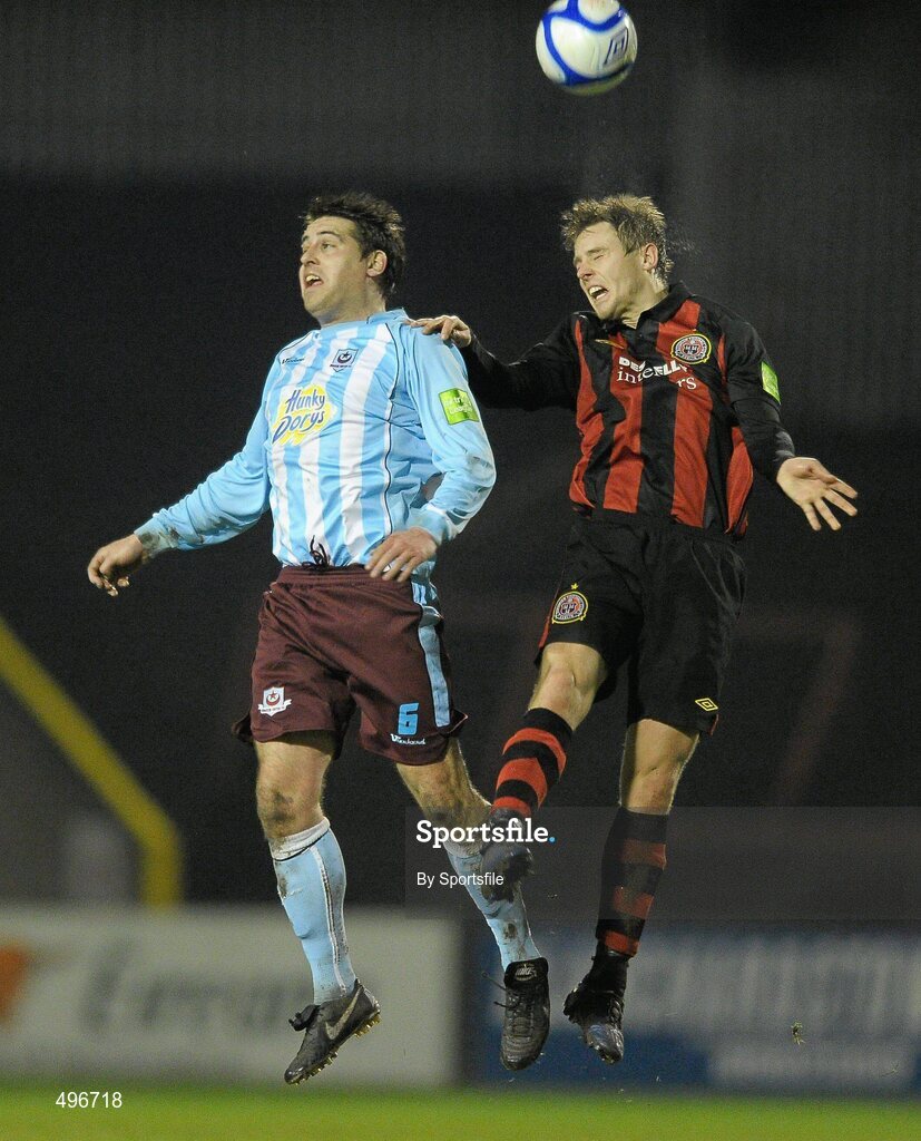 11 March 2011; Ger O'Brien, Bohemians, in action against John Lester, Drogheda United. Airtricity League Premier Division, Bohemians v Drogheda United, Dalymount Park, Dublin. Photo by Sportsfile