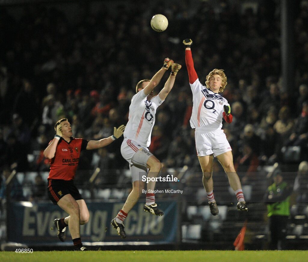 12 March 2011; Senis O'Sullivan, right, and Nicholas Murphy, Cork, in action against Kalum King, Down. Allianz Football League, Division 1, Round 4, Cork v Down, Pairc Ui Rinn, Cork. Picture credit: Stephen McCarthy / SPORTSFILE