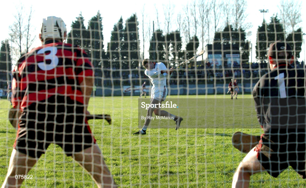 28 October 2001; St Joseph's Doora Barefield goalkeeper Christy O'Connor scores from the penalty spot during the AIB Munster Senior Club Hurling Championship Quarter-Final match between Ballygunner and St Joseph's Doora Barefield at Walsh Park in Waterford. Photo by Ray McManus/Sportsfile